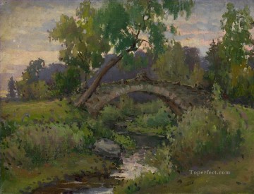 Puente en el parque Pavlovsk Konstantin Somov bosque árboles paisaje Pinturas al óleo